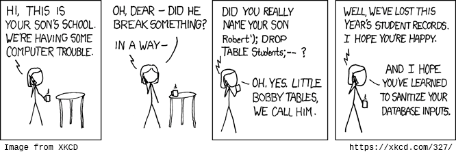 XKCD - Exploits of a Mom (The Bobby Tables Comic)